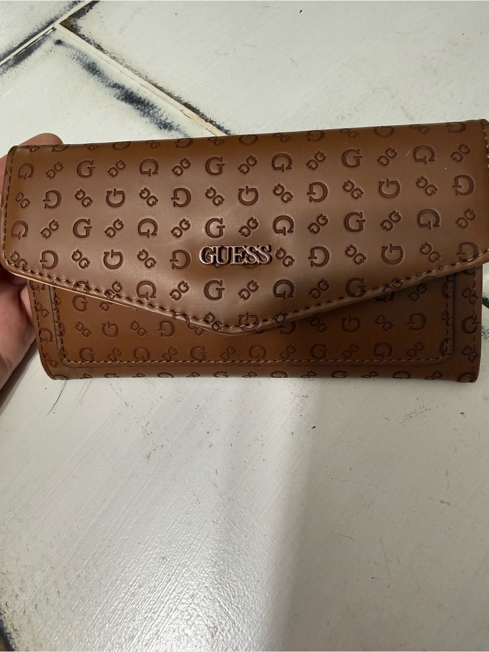 GUESS Brown Monogram Logo Envelope Wallet